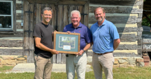 Land for Tomorrow Coalition representatives recognized Representative Steve Ross as a North Carolina Land and Water Champion. Representative Ross was a critical leader in reinstating NC’s conservation tax credit and creating a state trail designation for the Haw River Trail Trail that winds through Alamance and Chatham Counties. Pictured from left to right: The Nature Conservancy’s Director of Government Relations Will Robinson, Representative Steve Ross, and Piedmont Land Conservancy Executive Director Kevin Redding.